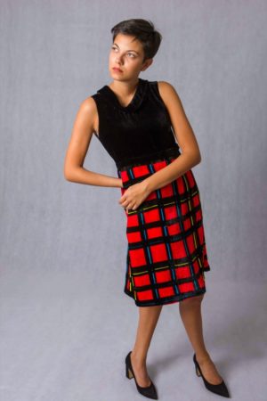 Divisible Dress Trapezio velluto di seta nero e Tartan micro