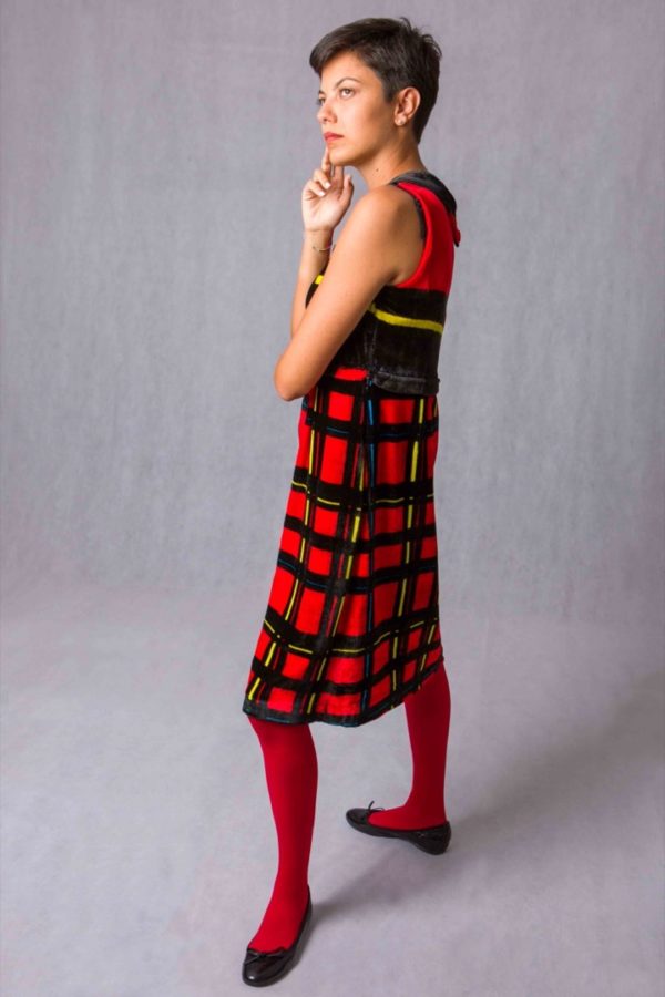 A-line skirt-element in micro tartan silk velvet - Image 2