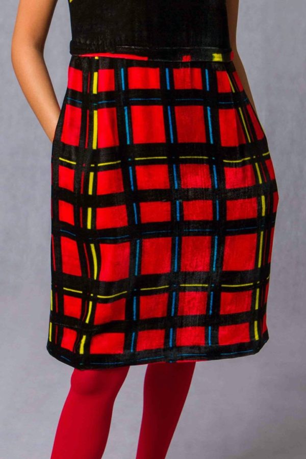 A-line skirt-element in micro tartan silk velvet - Image 4