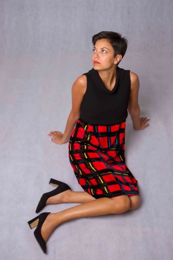 A-line skirt-element in micro tartan silk velvet - Image 5