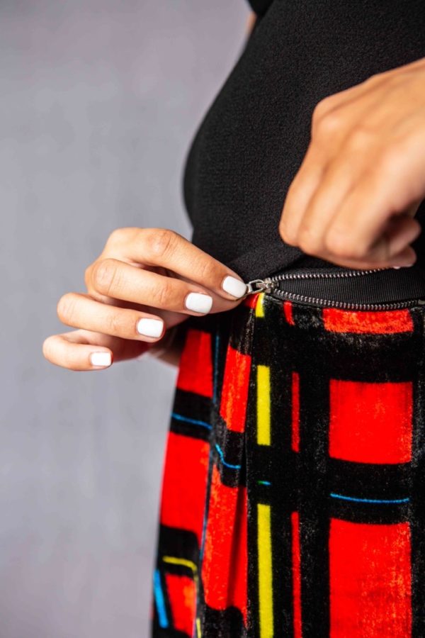A-line skirt-element in micro tartan silk velvet - Image 6