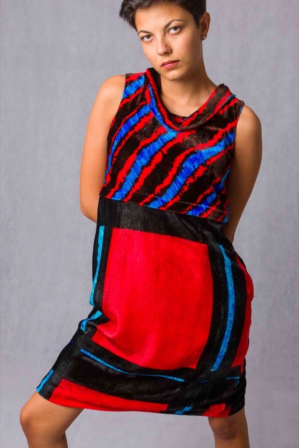 Micro diago silk velvet top