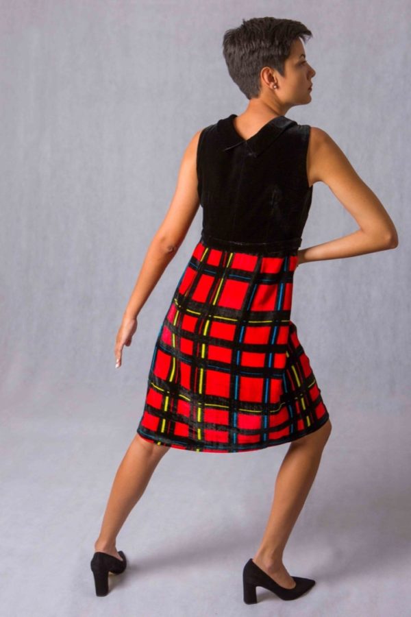 Divisible Dress Trapezio velluto di seta nero e Tartan micro - immagine 3