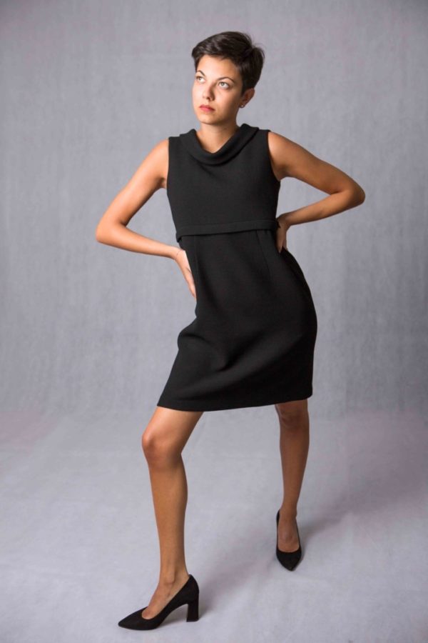 The Divisible Dress in black double crêpe wool
