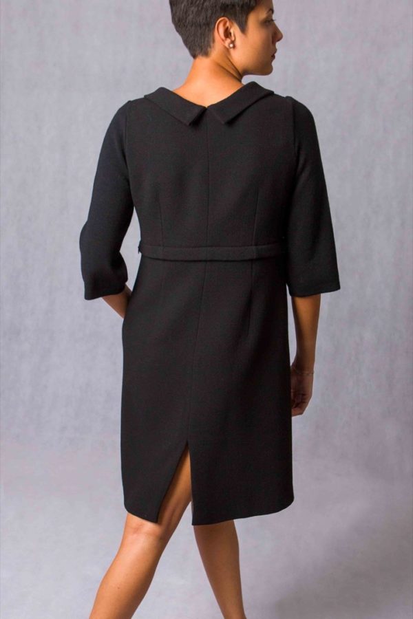 The Divisible Dress in black double crêpe wool with three-quarter sleeves - Image 2