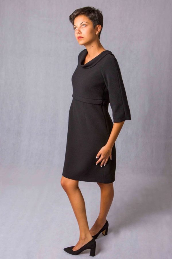 The Divisible Dress in black double crêpe wool with three-quarter sleeves - Image 3